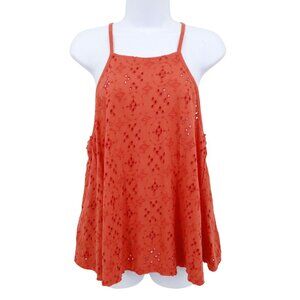 Free People‎ Eyelet Tank Tops Womens M Orange Boho Vacation Resort Beachy Trendy